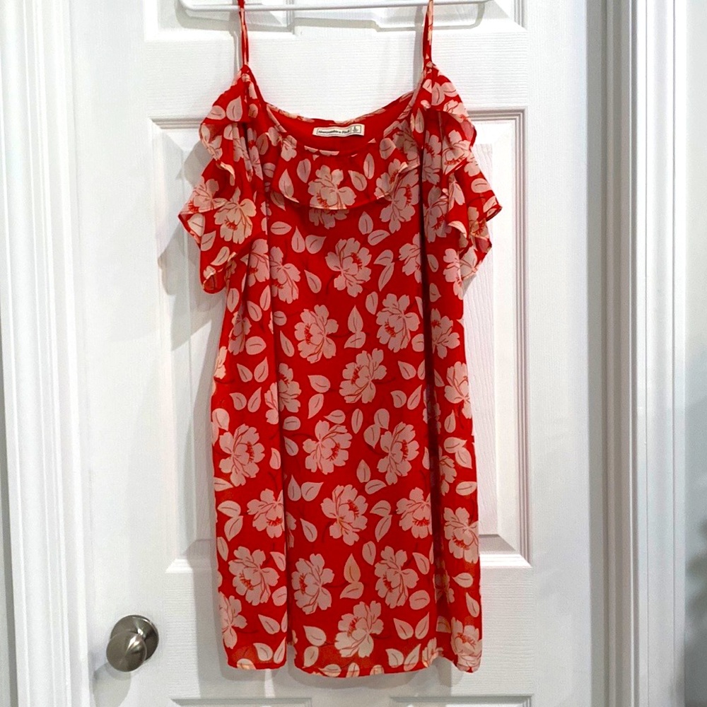 Large Abercrombie & Fitch summer dress with floral detail; coral/burnt orange